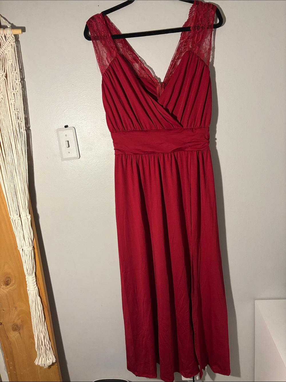 Red Lace-Trim V-Neck Women's Dress